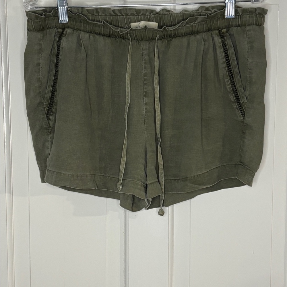 Cloth & Stone Olive Green Women's Drawstring Linen-Blend Shorts Sz Md